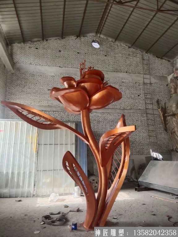 不銹鋼玫瑰花朵雕塑 廣場花朵雕塑